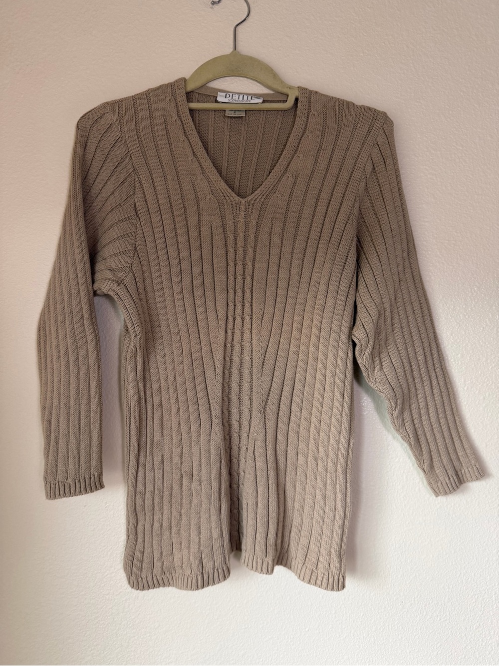 Petite Sophisticate Vintage Ribbed Cotton Sweater Tunic in Taupe